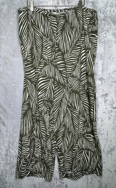 Nordstrom Rack Pants Womens 1X Tropical Palm Print Olive Green Pull On Wide Leg